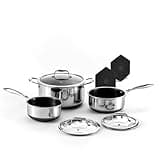 HexClad Hybrid Nonstick 6-Piece Pot Set with 2 Silicone Trivets, 2, 3, and 8-Quart Pots with Tempered Glass Lids, Stay-Cool Handles, Dishwasher-Friendly, Induction-Ready, Compatible with All Cooktops