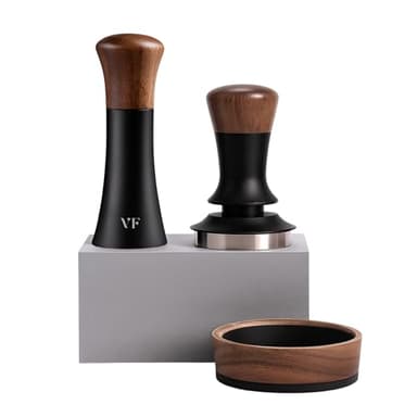 Espresso Accessories Kit for 54mm Portafilter – Premium Matching Barista Tools Set with Durable Aluminum and Real Walnut Wood – Espresso Tamper, WDT Tool and Magnetic Dosing Funnel – Black & Walnut
