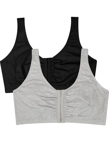 Fruit of the Loom Women's Front Closure Cotton Bra, Black Hue/Heather Grey 2-Pack, 36