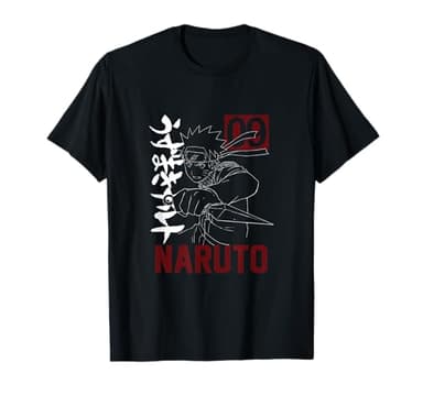 Naruto T-Shirt for Men - Anime Graphic with Kunai Kanji Design - Black, Short Sleeve, Size S