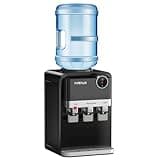 PUREPLUS Top Loading Water Cooler Dispenser, Countertop Water Cooler for 3 or 5 Gallon Jugs, Hot & Cold Water, 3 Temperature Options, Child Safety Lock, Detachable Drip Tray for Home, Office.