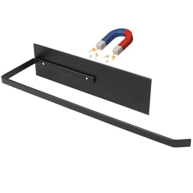 Black Paper Towel Holder, Magnetic Paper Towel Holder for Fridge, Toilet Paper Roll Holder Magnet Towel Rack Wall Mount Fridge Organizer for Paper Towels Rolls Bathroom Pantry RV Kitchen Storage