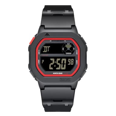 NORTH EDGE X1 Digital Sports Watch for Men Women, 50M Waterproof Stopwatch 1/100s, Shock Resistant Outdoor Wristwatch with Countdown Timer, Dual Time, Snooze Alarm, Auto Calendar, Large LED Display