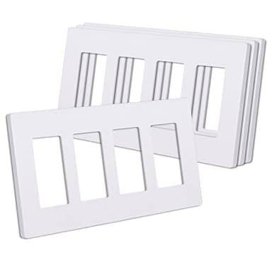 CML 4-Gang Matte White Decorator Screwless Wall Plates, 4 Pack Light Switch Covers, Standard Size 4.68” X 8.34”, Scratch and Impact Resistant, Hidden Screws, Polycarbonate