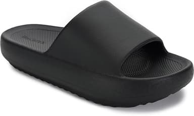BRONAX Arch Support Slides for Women and Mens | Cushioned Thick Sole Pain Relief Slippers 9-10 Women/7.5-8.5 Men Black