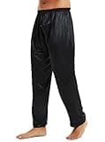 Lonxu Mens Silk Satin Pajamas Pyjamas Pants Sleep Bottoms Black 4XL