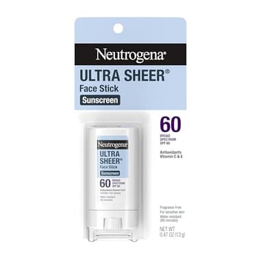 Neutrogena Ultra Sheer Stick Sunscreen for Face SPF 60, Invisible Finish, Broad Spectrum UVA/UVB Sun Protection - Vitamin C & E, Non Greasy, Fragrance Free, Water Resistant 80 Min, Travel Size, .47 oz