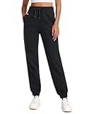 CRZ YOGA Cotton Fleece Lined Sweatpants Women High Waisted Warm Casual Lounge Jogger Pants with Pockets Black Small