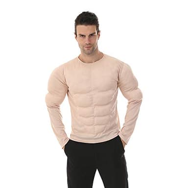 EraSpooky Men Muscle Shirt Bodybuilder Halloween Costume Accessory for Adult Muscle Shirt Padded Beige