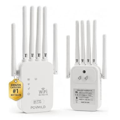 WiFi Extenders 6-Antenna Strong Signal Booster for Home Internet with Ethernet Port, 5ghz/2.4ghz Repetidor De Señal, Long Range 8000 Sq. Ft & 40 Devices 1200 Mbps Amplificador(White-1pc)