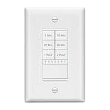 LIDER 2-Hour Countdown Timer Switch with Wall Plate, 5-10-20-30 Min, 1-2 Hour, for Lighting or Fans, LED Indicator, 1200W, Neutral Wire Required, Residential/Commercial Grade, LTS-2H-WWP, White