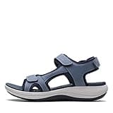 Clarks Women's Mira Bay Flat Sandal, Denim Blue Textile, 8 Wide