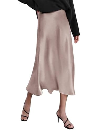 Zeagoo Womens Silk Midi Skirt High Waist Casual Skirt Elegant Zipper Skirts Light Khaki