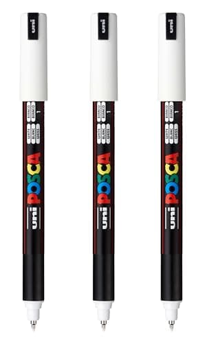 posca PC-1MR Water-Based Paint Markers, Extra Fine Tip (0.7mm), White, 3 Count