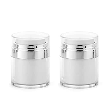 Furnido Refillable Airless Pump Jars,Empty Acrylic Makeup Cosmetic Containers, Travel Lotion With Lid for Thick Moisturizer,Skincare Cream, 2 Pack, 1 oz, White