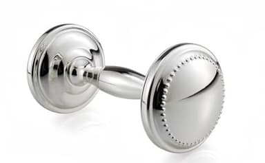 Krysaliis Silver Plated Beaded Dumbbell Rattle for Newborn Baby boy and Baby Girl - Non-tarnishing, Durable, and Custom Engraveable Gift - Packaged in a Beautiful Gift Box