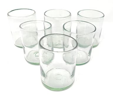 Dos Sueños Hand Blown Mexican Drinking Glasses – Set of 6 Natural Clear Tumbler Glasses (10 oz each)