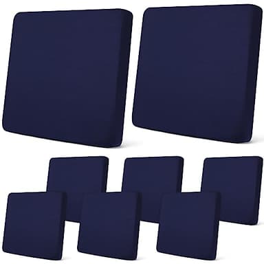 Newwiee 8Pcs Patio Cushion Covers Stretch Outdoor Cushion Cover Replacement for Patio Furniture Sofa Couch Slipcovers, Soft Flexibility Washable Furniture Protector(Waterproof Pure,Navy)