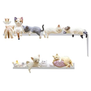MQIONGJOOY 9 Pcs Cute Cat Fingurine Computer Monitor Decor, Mini Lovely Kitty Screen and TV Decorations, Animal Cat Figurines Set Mascot Crafts for Home Office Desk Cake Topper Decoration