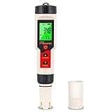 Digital Salinity and pH Tester for Saltwater Pool, HOICATED 5 in 1 pH Salt TDS EC Temp Meter for Swimming Pool Water, Accurate Salt Tester for Saltwater Aquariums, PPM and EC Meter for Hydroponics