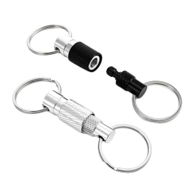 Tweruna 2 PCS Quick Release Keychain, Heavy Duty Detachable Key Ring Quick Release, Quick Disconnect Keychain with 2 Split Rings for Car Keys Purse Bag Accessories(Black, Silver)