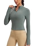 CRZ YOGA Women's Butterluxe Long Sleeve Workout Shirts Half Quarter Zip Athletic Tops Crop Collared T-Shirt Grey Sage Large