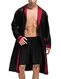SWOMOG Men's Satin Bathrobe Nightgown Casual Kimono Robe Loungewear Sleepwear Pajama Set with Shorts