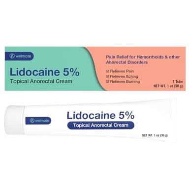 WELMATE 5% Lidocaine Cream for Hemorrhoids – Fast-Acting Lidocaine Numbing Cream & Topical Analgesic Cream for Anorectal Itch Relief, Unscented, Child Resistant Packaging 1 oz (30g)