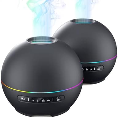 THIMONES 2 Pack Essential Oil Diffuser for Home - 200ml Ultrasonic Aromatherapy Diffuser with 4 Timers & 7 Colors Night Lights, 20dB Quiet Working for 10 Hours (Black+Black)