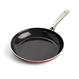 Blue Diamond Frying Pan 8” Skillet, Diamond Infused Healthy Ceramic Nonstick, PFAS and PFOA-Free, Dishwasher and Oven Safe, Even Heating, Metal Utensil Safe, Warp Control Base, Red