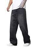 Men's Baggy Jeans Y2K Vintage Wide Leg Denim Pants Hip Hop Extra Loose Skater Jeans Streetwear 2000s Super Oversized (Black Gray-M)