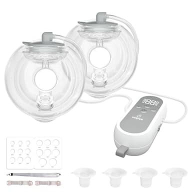 Saglve Wearable Breast Pump ABP-1308 | SPA-Level Comfort 3 Modes & 9 Levels Wearable Breastfeeding Pump, Low-Noise Electric Breast Pump Portable for Office & Home Use (27mm Shield, 21/24mm Flange)