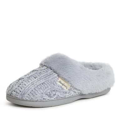 Dearfoams Women's Claire Marled Cable Knit Chenille Clog Slipper, Sleet, Large