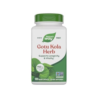 Nature's Way Gotu Kola Herb, Supports Longevity and Vitality*, 950 mg per 2-Capsule Serving, Non-GMO Project Verified, 180 Capsules (Packaging May Vary)