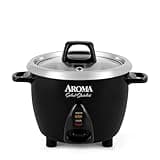 Aroma Housewares Select Stainless Rice Cooker & Warmer with Uncoated Inner Pot, 3-Cup(uncooked)/6-Cup(cooked)/ 1.2Qt, ARC-753SGB, Black