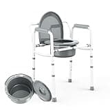 ZOLIQUEX 3 in 1 Bedside Commode with Arms 350 lbs, Width 21.5'' Steel Toilet Commode Adjustable Height, Porta Potty for Adults Commode Chair with 6QT Bucket, Easy Cleaning, Tool-Free Assembly