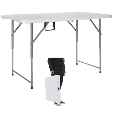 Lakhow Folding Table 4 Foot Heavy Duty Plastic Utility Table Portable Thick Table Top Indoor Outdoor Adjustable Height with HandleTable,Sewing table Camping Party Gathering 330lb Weight Capacity White