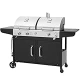 Royal Gourmet ZH3002N Propane Gas and Charcoal Grill Combo, Dual Fuel BBQ Grill with 2 Side Shelves for Outdoor Patio Garden Backyard Barbecue, 20,000 BTUs, Silver & Black