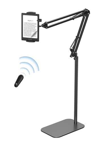 VOLTIFYMAX Floor Stand Kindle Holder with Remote Page Turner for Reading in Bed, Tablet Mount with Clicker, Kindle Accessories Tablet Stand Holder for Kindles Tablets iPhones 4.7-12.9 inch(Black)