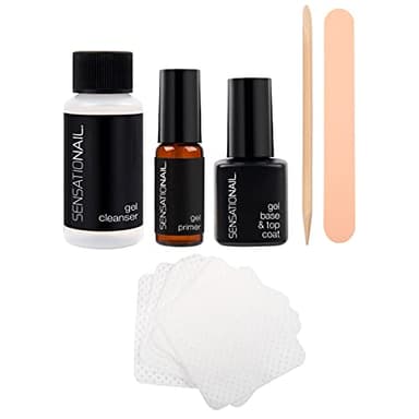SensatioNail Gel Nail Polish Essentials Kit Includes Nail Primer (3.54mL), Base/Topcoat (7.39mL), and Nail Cleanser (27.7mL) DIY Manicure Kit for Up to 2 Weeks of Wear