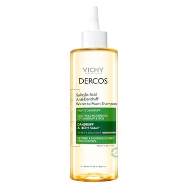 VICHY Dercos Salicylic Acid Anti Dandruff Shampoo, 200 ml, Water to Foam Dandruff Shampoo and Itchy Scalp Treatment, Provides Definition & Frizz Control for Curly Hair Types, Sulfate Free