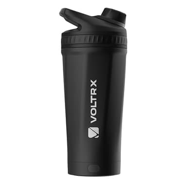 VOLTRX ChillMix Shaker Bottle Insulated Stainless Steel - USB C Rechargeable Electric Protein Shake Mixer, Shaker Cups for Protein Shakes and Meal Replacement, Obsidian Black, 16 oz