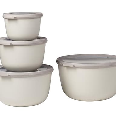 Mepal, Cirqula Set of 4 Multi Food Storage and Serving Bowls with Lids, Food Prep Containers, Deep, Nordic White,1 each: (17oz, 34oz, 68oz, 101 oz), 1 Set