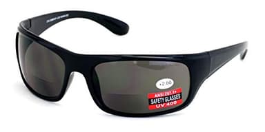 V.W.E. Large Men Safety Sunglasses With Reading Bifocal - ANSI Z87.1+ Certified Glasses Readers (Gloss Black, 2.00)