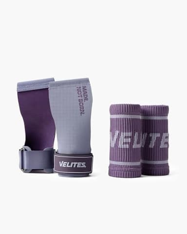 Velites - All Terrain Grips - Official Crossfit® Games Gymnastics Grips - No-Chalk Required - for All Bars & Surfaces - Purple - Size Large - Includes Wristbands & Bag