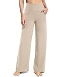 Promover Wide Leg Sweatpants Stretch Yoga Dress Pants Comfy Workout Pants with Pockets Tummy Control for Causal Lounge Travel Hiking(Light Khaki,S,29")