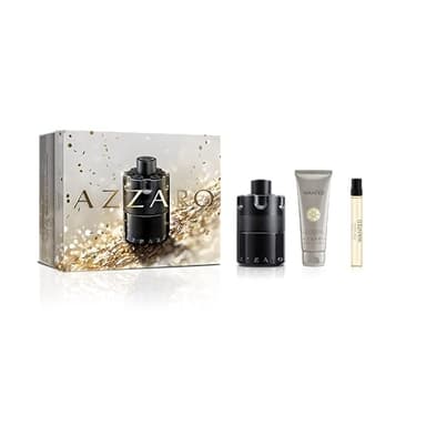 Azzaro The Most Wanted Eau de Parfum Intense 3-Piece Set ($195 Value) — Cologne for Men —Fougère Woody Fragrance, 3.4 fl oz & 0.34 fl oz Travel Size Spray, Hair & Body Wash