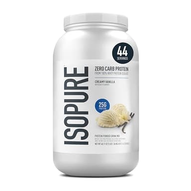 Isopure Zero Carb 100% Pure Whey Isolate Protein Powder, Gluten Free, with Vitamins, Creamy Vanilla, 25g Protein Per Serving, 3 Lbs, 44 Servings (Packaging May Vary)