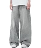 MAVQX Unisex Y2K Baggy Jeans Hip Hop Skater Jeans Vintage Dance Skateboard Pants Loose Fit Denim Jeans (US, Alpha, Large, Regular, Regular, Grey)