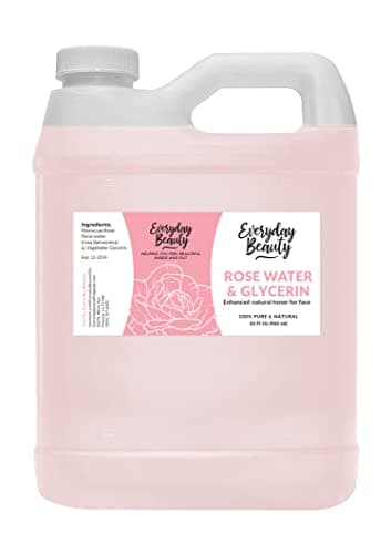 Rose Water & Glycerin Enhanced Facial Toner - 32oz Bulk Alcohol-Free Vegan All Natural Refreshing for Face and Hair - Uplifts, Calming & Soothing for All Skin Types…